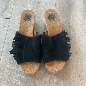 Ugg Size 6 womens black fring sandals